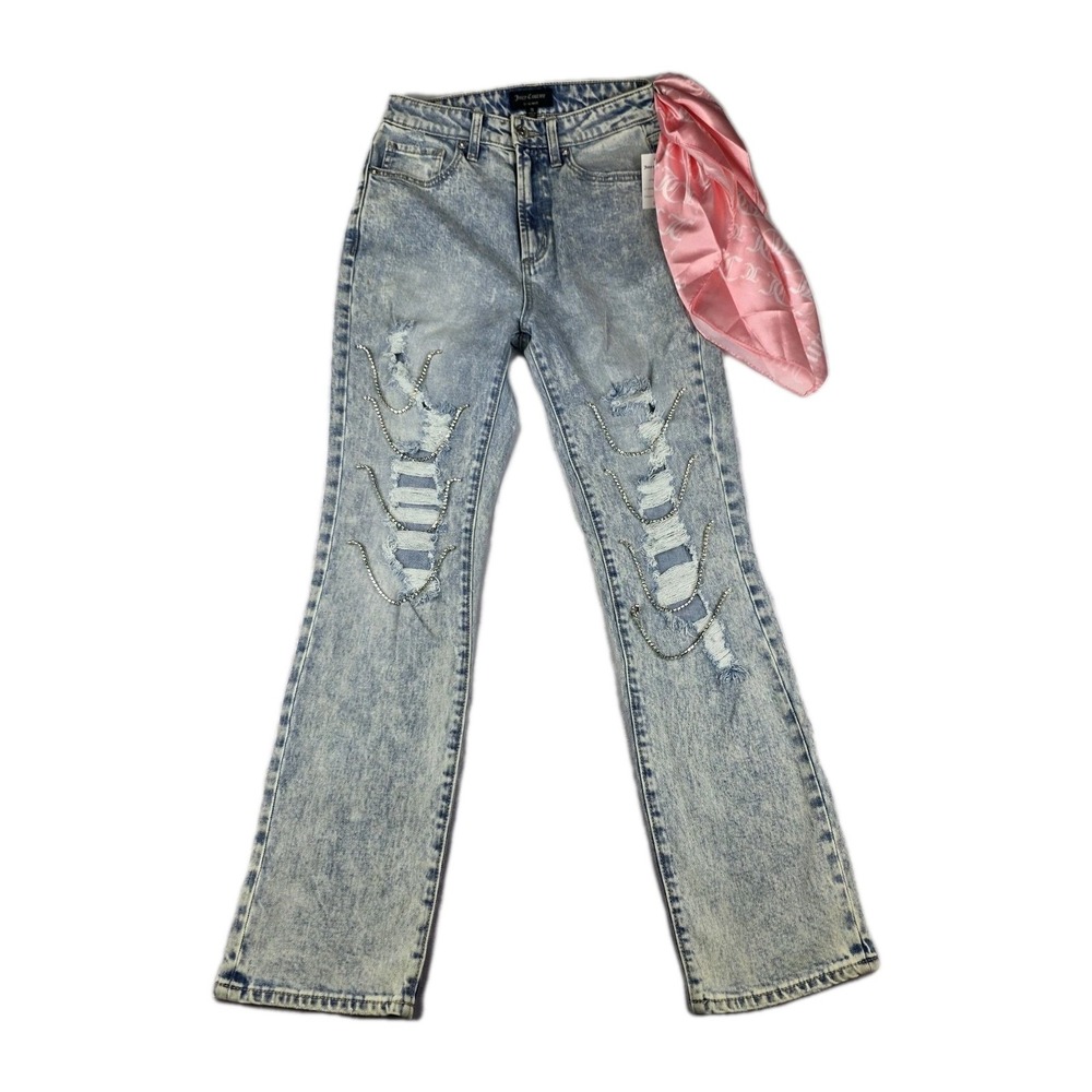 Juicy Couture Jeans Womens Size 26‎ Light Wash Destroyed Straight Leg Blue New